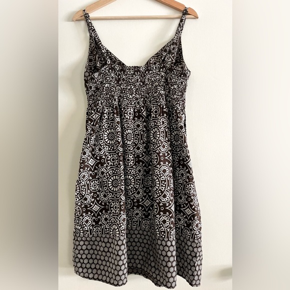 Y2K Tommy Hilfiger Patterned Brown and White Spaghetti Strap Dress w/ Pockets XL - Picture 5 of 10